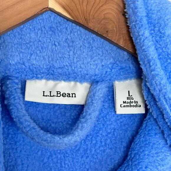 LL Bean Fleece Robe Size Large Full Zip Long Plush Winter Arctic Blue Pockets - Picture 3 of 12